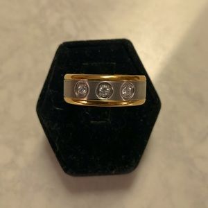 COPY - Titanium band 3 CZ stones GP edge & interior Size 8 Two tone Smooth fini…